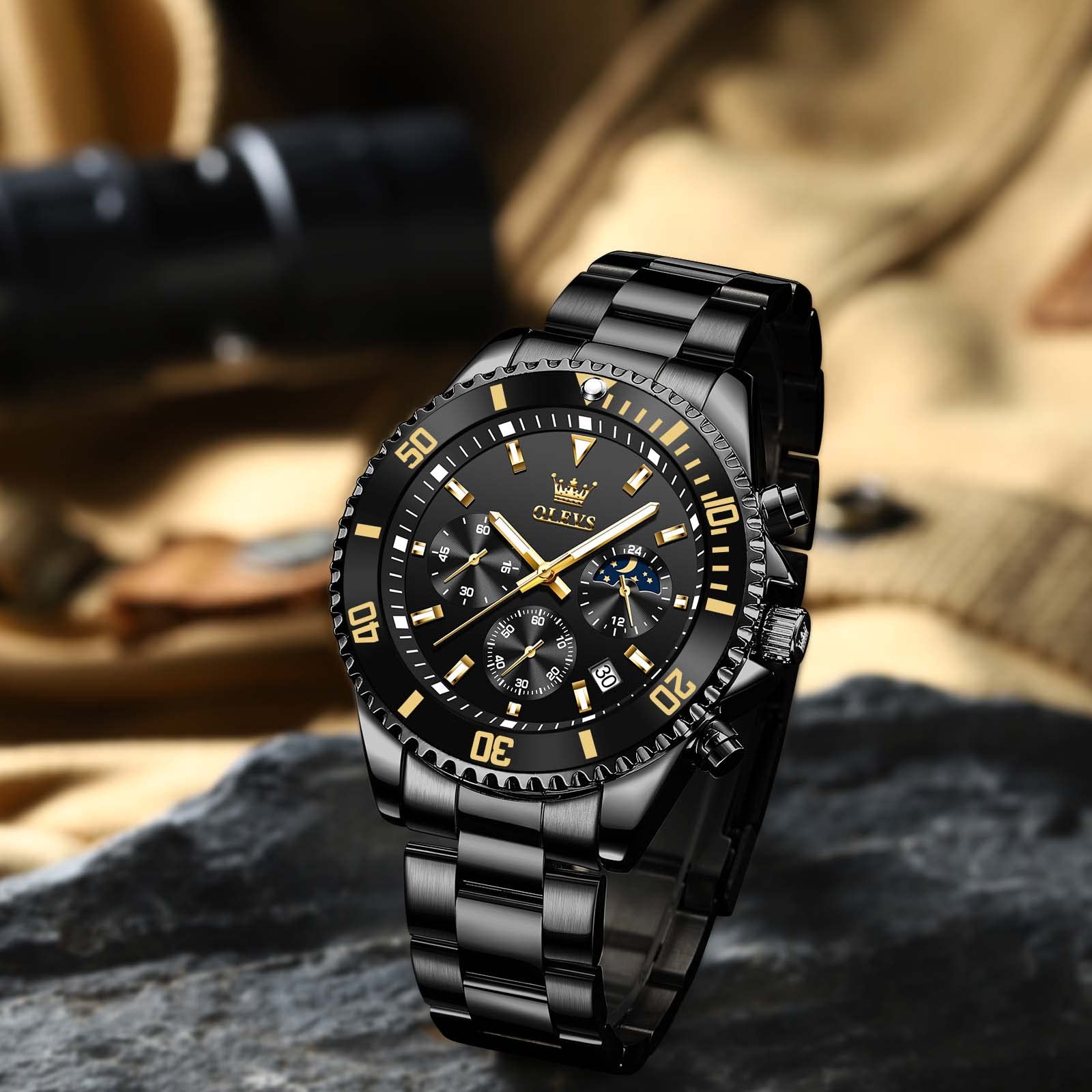 Foto 6 pulgar | Reloj Olevs Negro De Acero Inoxidable Con Esfera Grande Para Hombre - Venta Internacional.