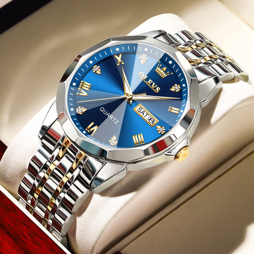 Foto 3 pulgar | Reloj Olevs De Acero Inoxidable Azul Y Dorado Resistente Al Agua - Venta Internacional.