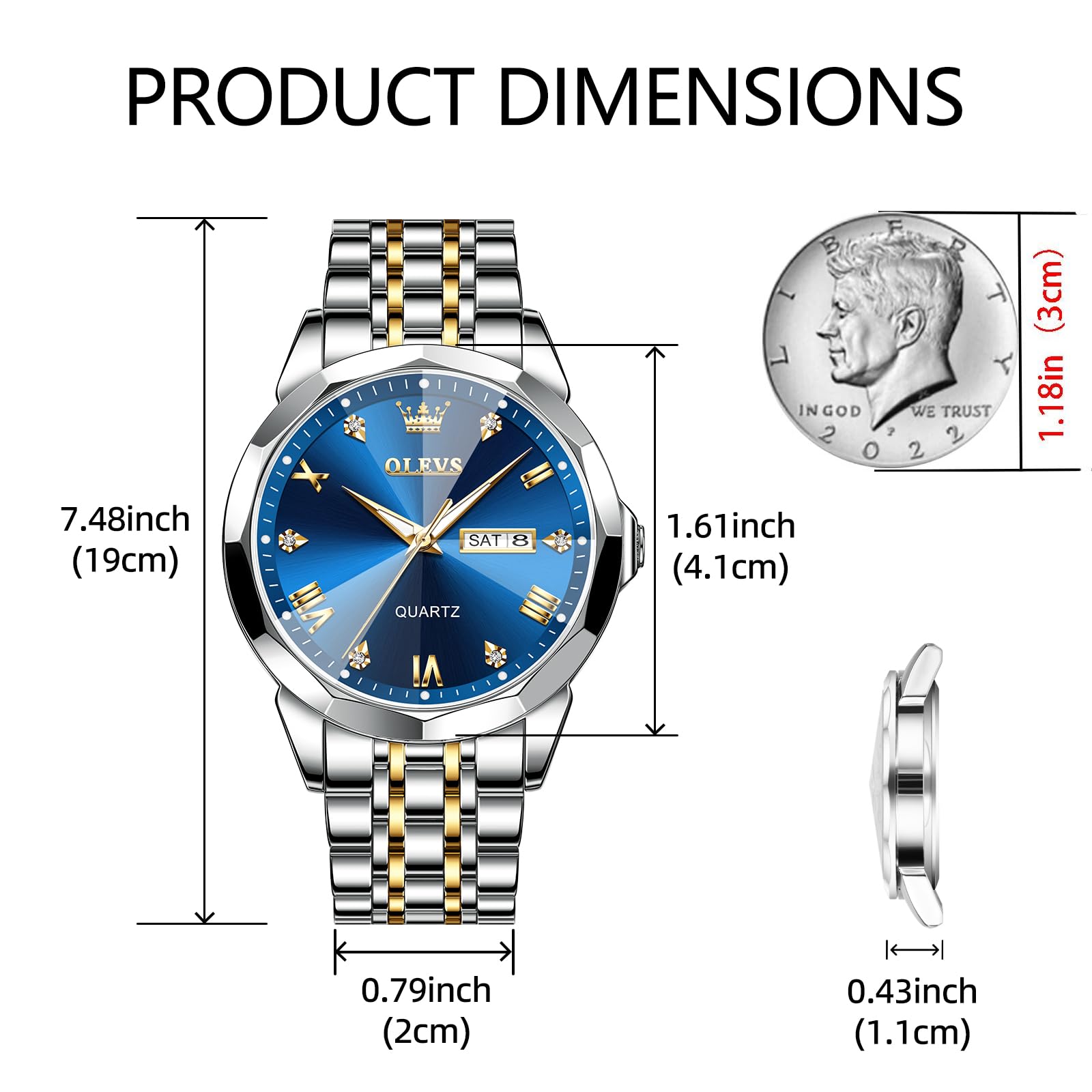 Foto 5 pulgar | Reloj Olevs De Acero Inoxidable Azul Y Dorado Resistente Al Agua - Venta Internacional.