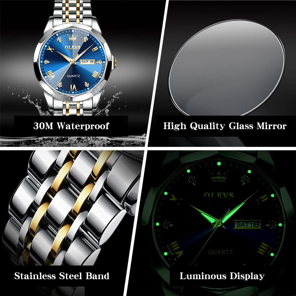 Foto 7 pulgar | Reloj Olevs De Acero Inoxidable Azul Y Dorado Resistente Al Agua - Venta Internacional.