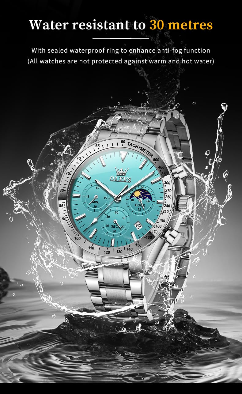 Foto 6 pulgar | Reloj Olevs Blue Fashion Business Chronograph Para Hombre - Venta Internacional.
