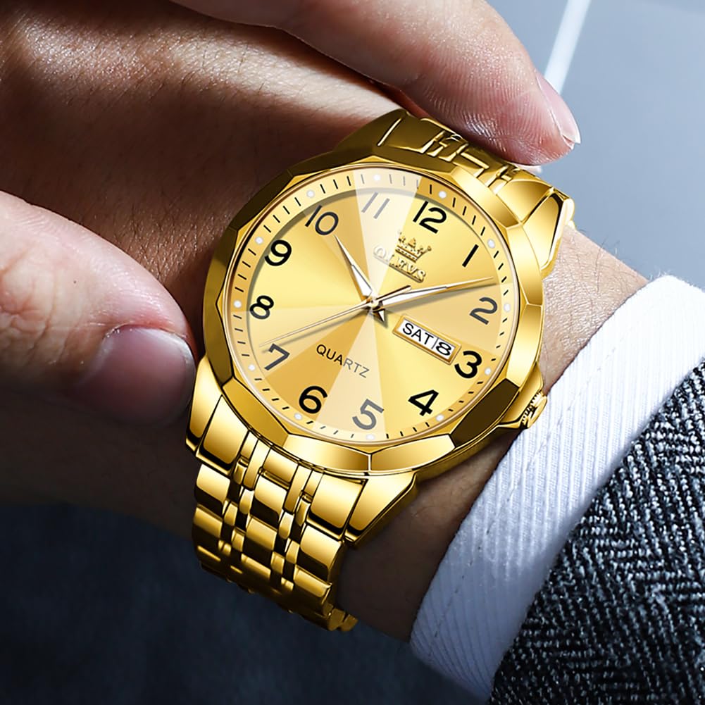 Foto 3 pulgar | Reloj De Pulsera Olevs Para Hombre, Vestido De Negocios Dorado, Acero Inoxidable - Venta Internacional.