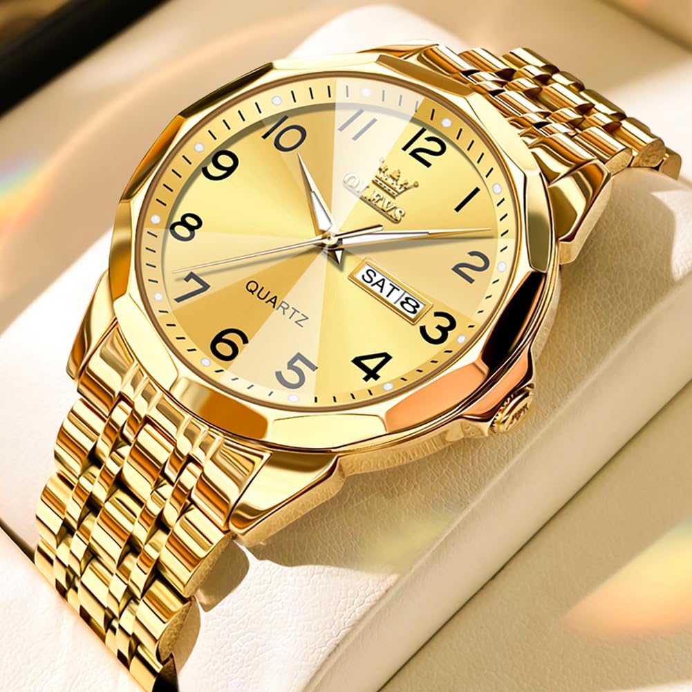 Foto 4 pulgar | Reloj De Pulsera Olevs Para Hombre, Vestido De Negocios Dorado, Acero Inoxidable - Venta Internacional.