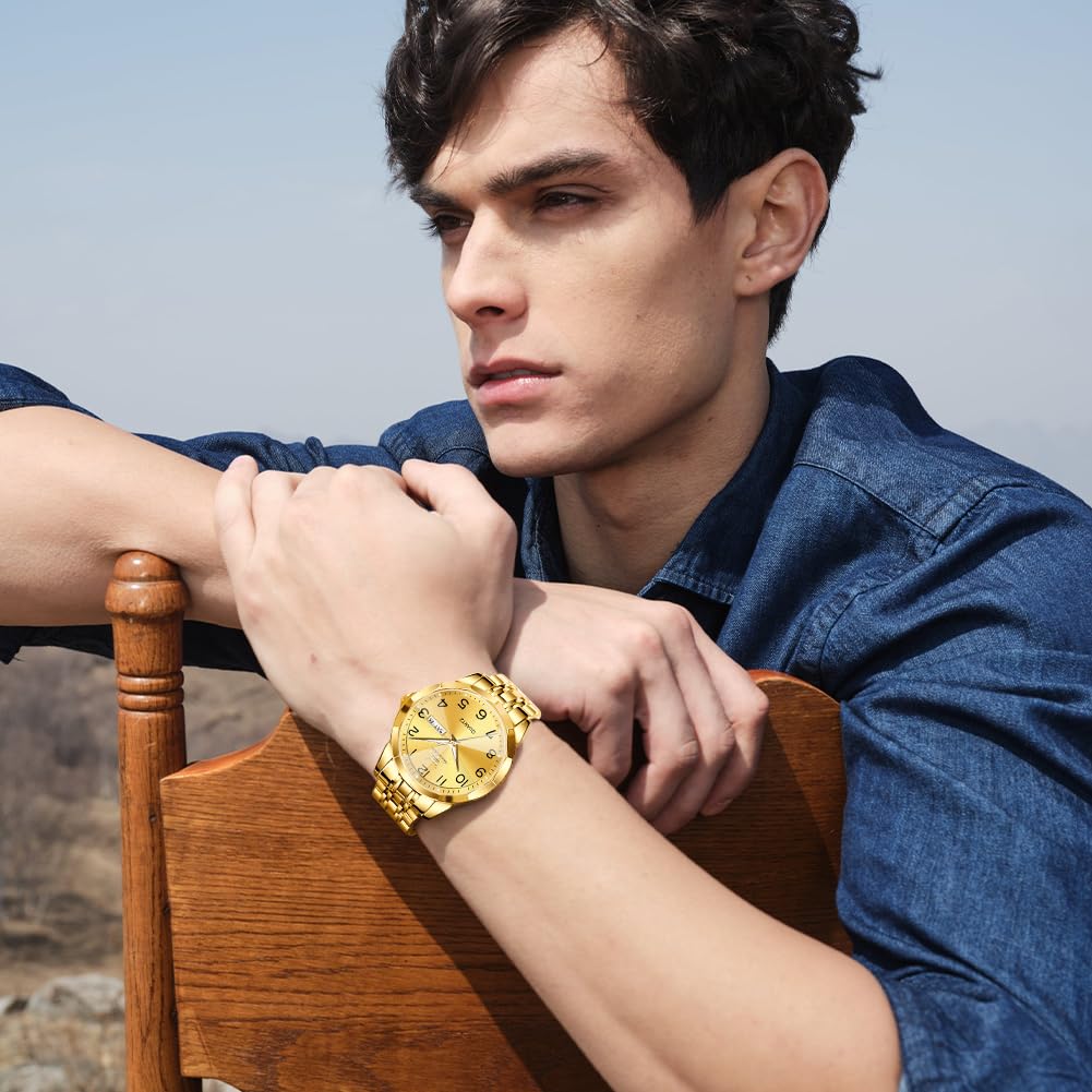Foto 6 pulgar | Reloj De Pulsera Olevs Para Hombre, Vestido De Negocios Dorado, Acero Inoxidable - Venta Internacional.