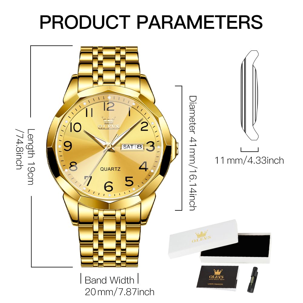 Foto 7 pulgar | Reloj De Pulsera Olevs Para Hombre, Vestido De Negocios Dorado, Acero Inoxidable - Venta Internacional.