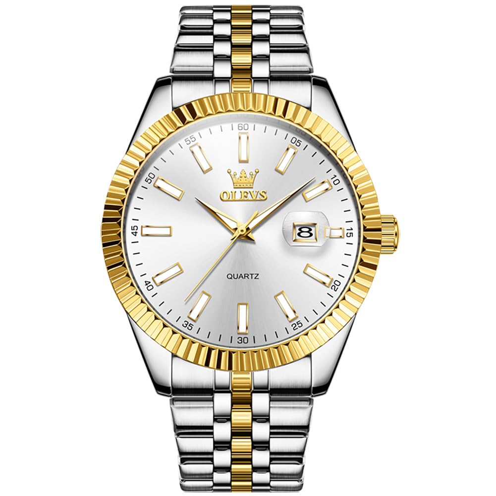 Foto 2 pulgar | Reloj Olevs De Acero Inoxidable En Oro Blanco Para Hombre Con Calendario - Venta Internacional.