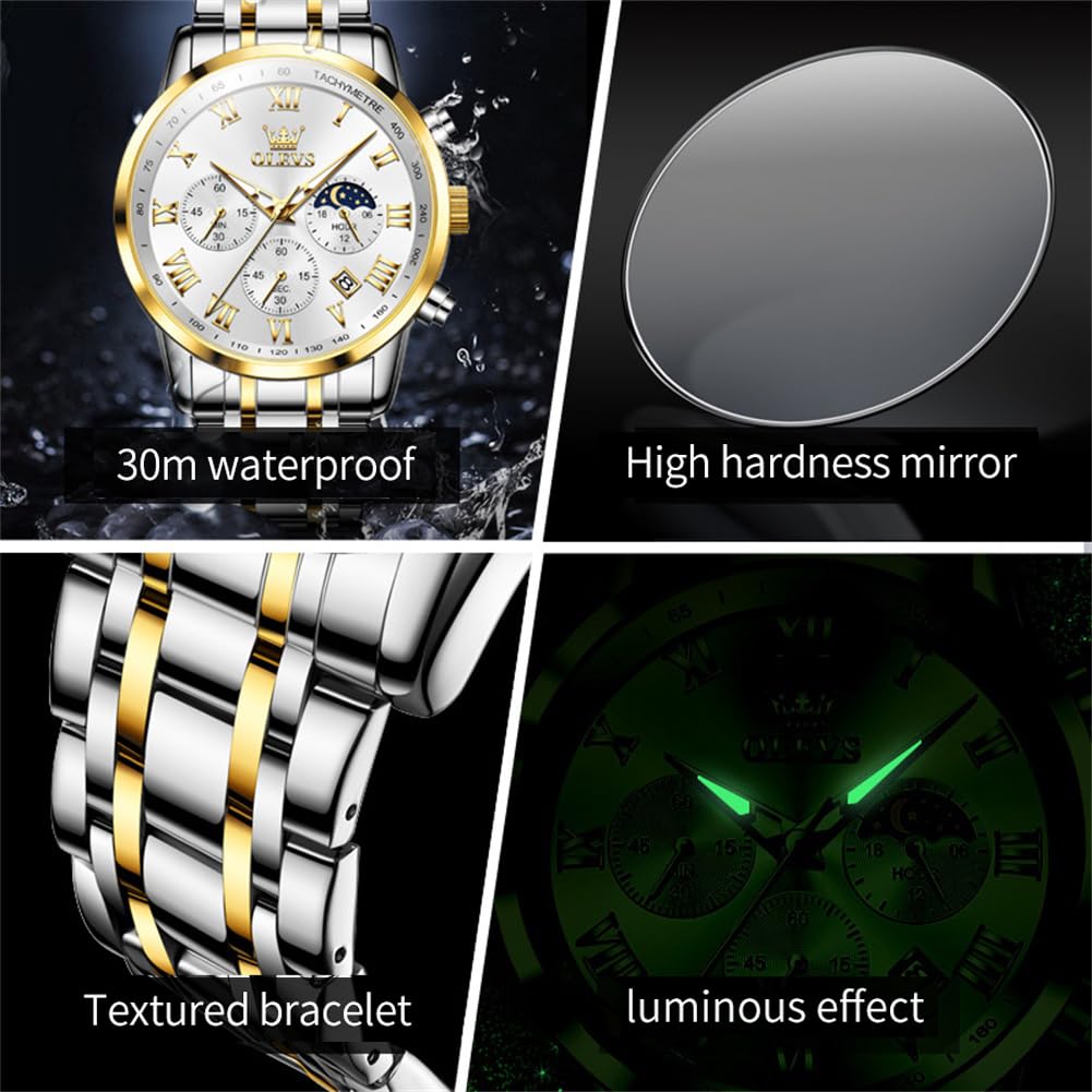 Foto 5 pulgar | Reloj Olevs Con Cronógrafo Para Hombre, Esfera Blanca, Acero Inoxidable - Venta Internacional.