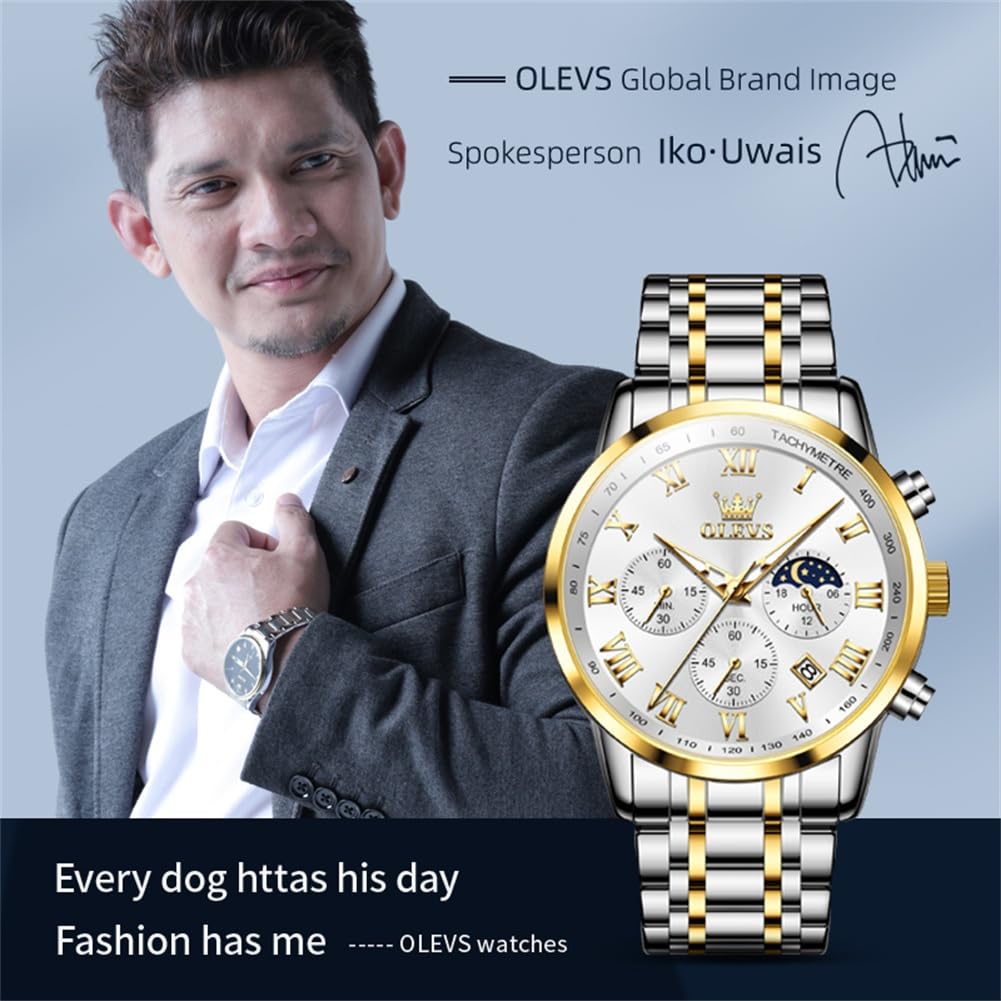 Foto 6 pulgar | Reloj Olevs Con Cronógrafo Para Hombre, Esfera Blanca, Acero Inoxidable - Venta Internacional.
