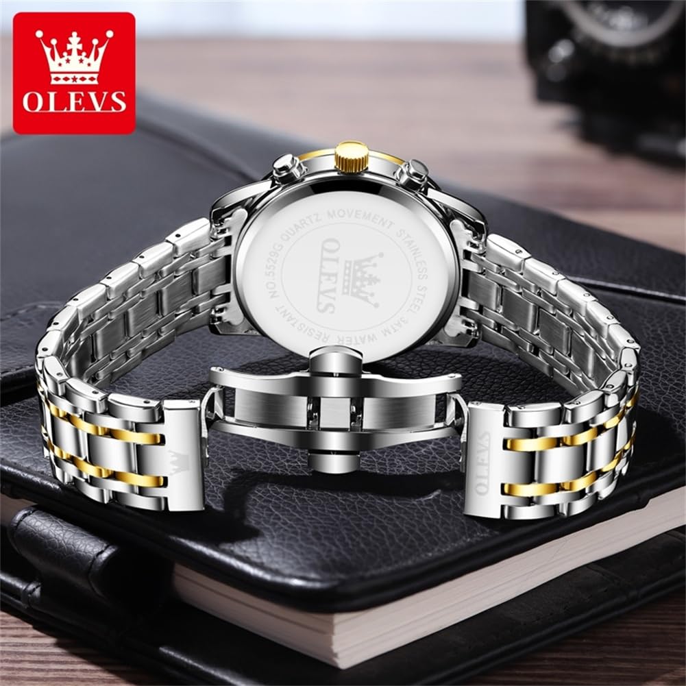 Foto 6 | Reloj Olevs Con Cronógrafo Para Hombre, Esfera Blanca, Acero Inoxidable - Venta Internacional.