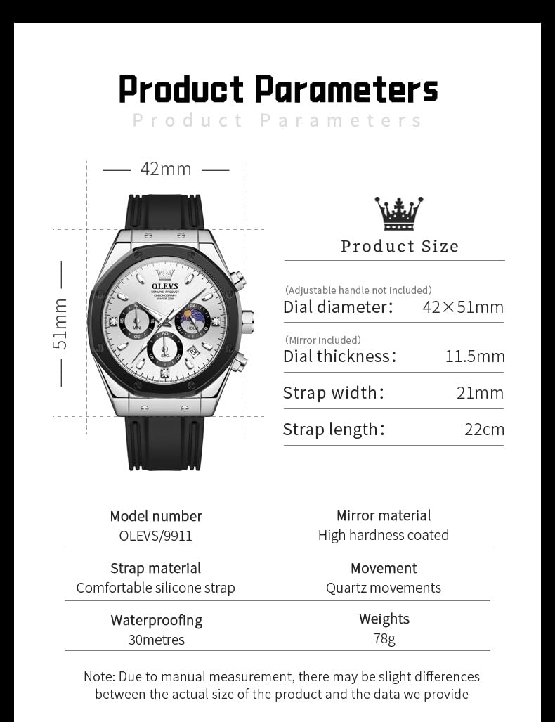Foto 7 pulgar | Reloj Olevs Silver Moon Phase Chronograph Para Hombre Con Diamante - Venta Internacional.