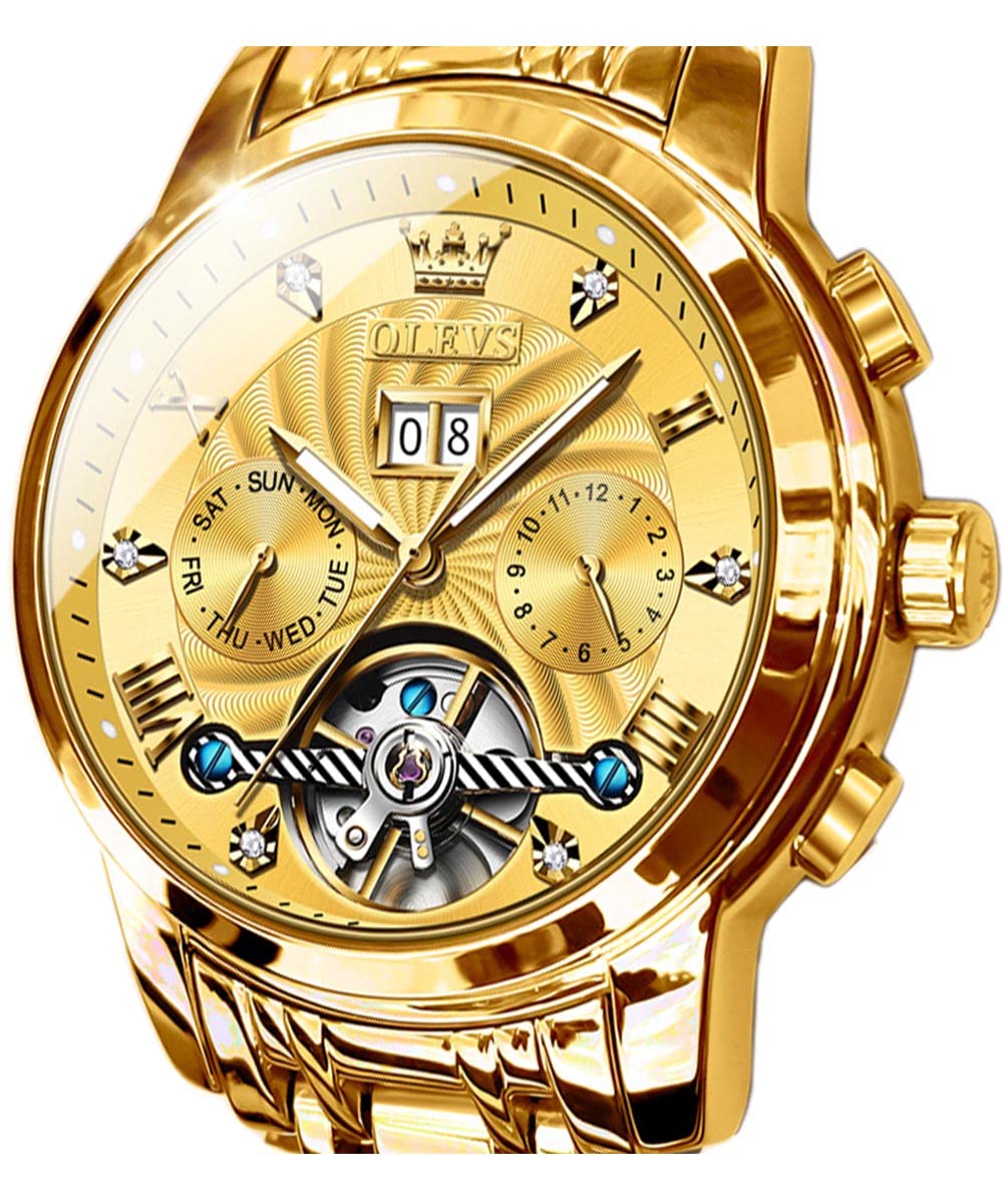 Foto 1 | Reloj Olevs Men Automatic Skeleton Gold De Acero Inoxidable Para Hombre - Venta Internacional.