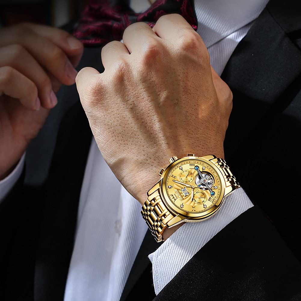 Foto 4 pulgar | Reloj Olevs Men Automatic Skeleton Gold De Acero Inoxidable Para Hombre - Venta Internacional.