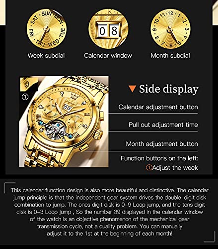 Foto 5 pulgar | Reloj Olevs Men Automatic Skeleton Gold De Acero Inoxidable Para Hombre - Venta Internacional.