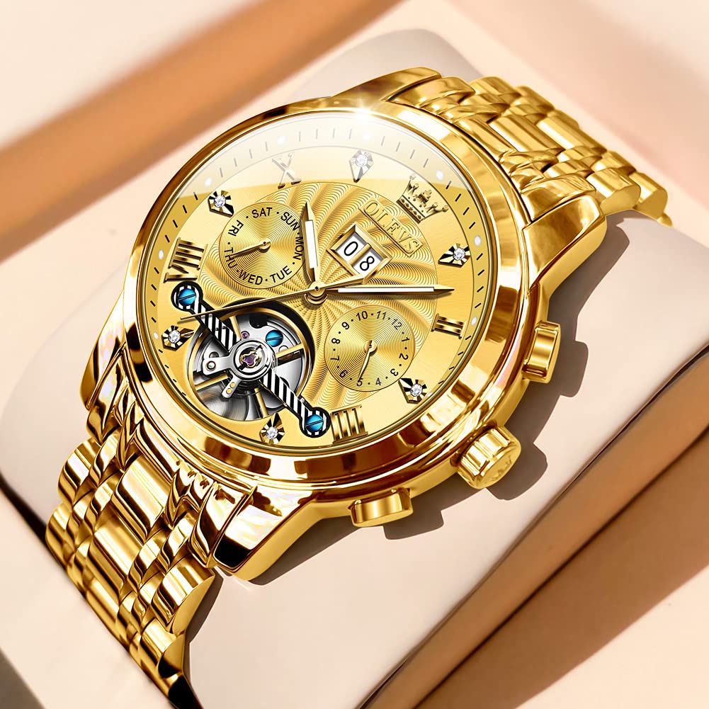 Foto 7 pulgar | Reloj Olevs Men Automatic Skeleton Gold De Acero Inoxidable Para Hombre - Venta Internacional.