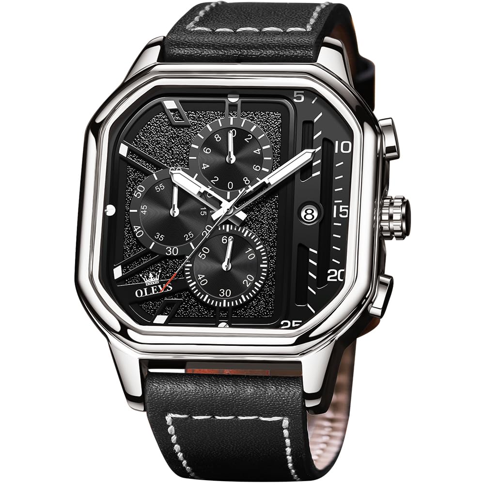 Reloj Olevs Con Cronógrafo Clásico Cuadrado De Cuero Negro Para Hombre - Venta Internacional.