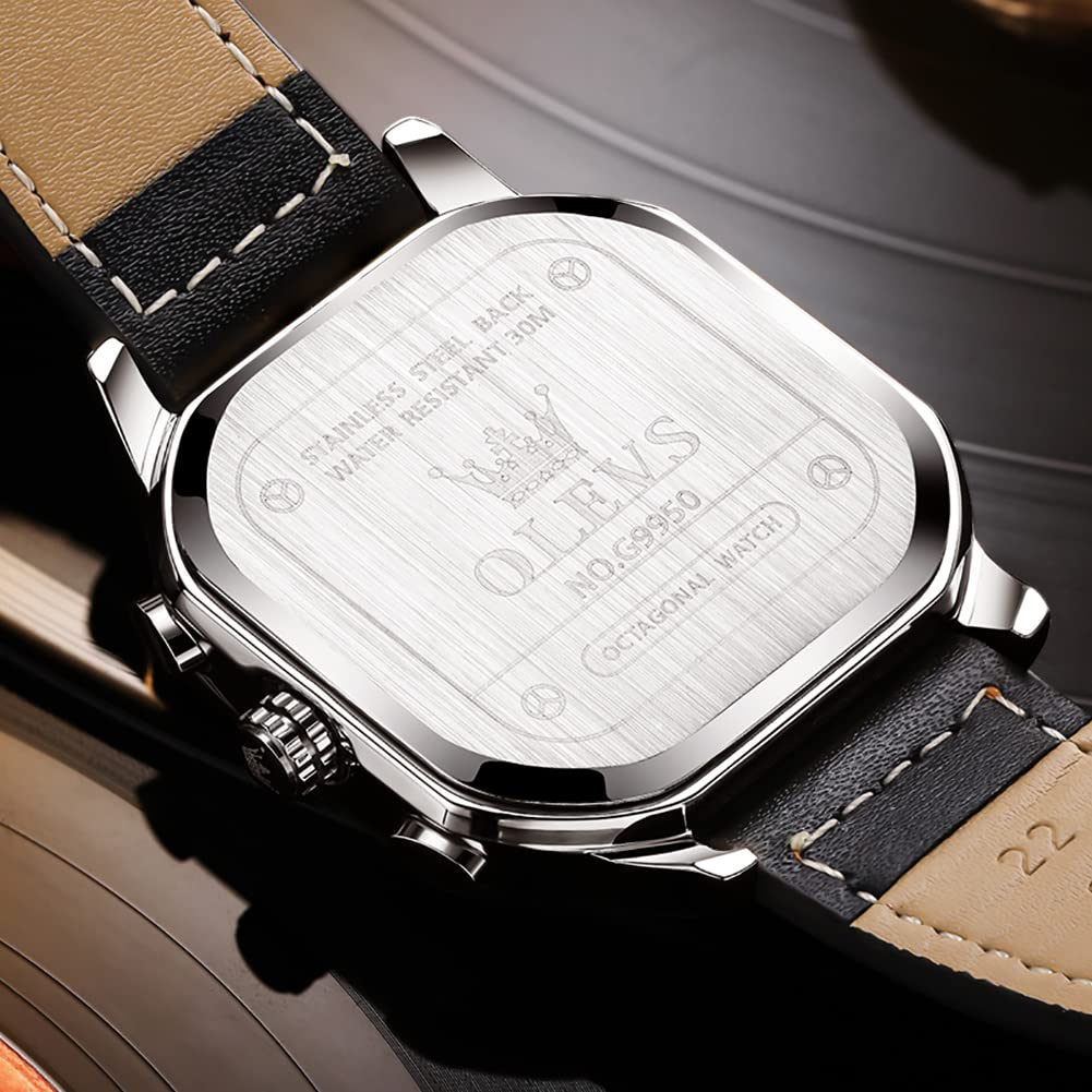 Foto 3 pulgar | Reloj Olevs Con Cronógrafo Clásico Cuadrado De Cuero Negro Para Hombre - Venta Internacional.