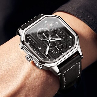 Foto 3 | Reloj Olevs Con Cronógrafo Clásico Cuadrado De Cuero Negro Para Hombre - Venta Internacional.