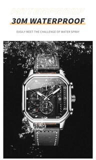Foto 4 | Reloj Olevs Con Cronógrafo Clásico Cuadrado De Cuero Negro Para Hombre - Venta Internacional.
