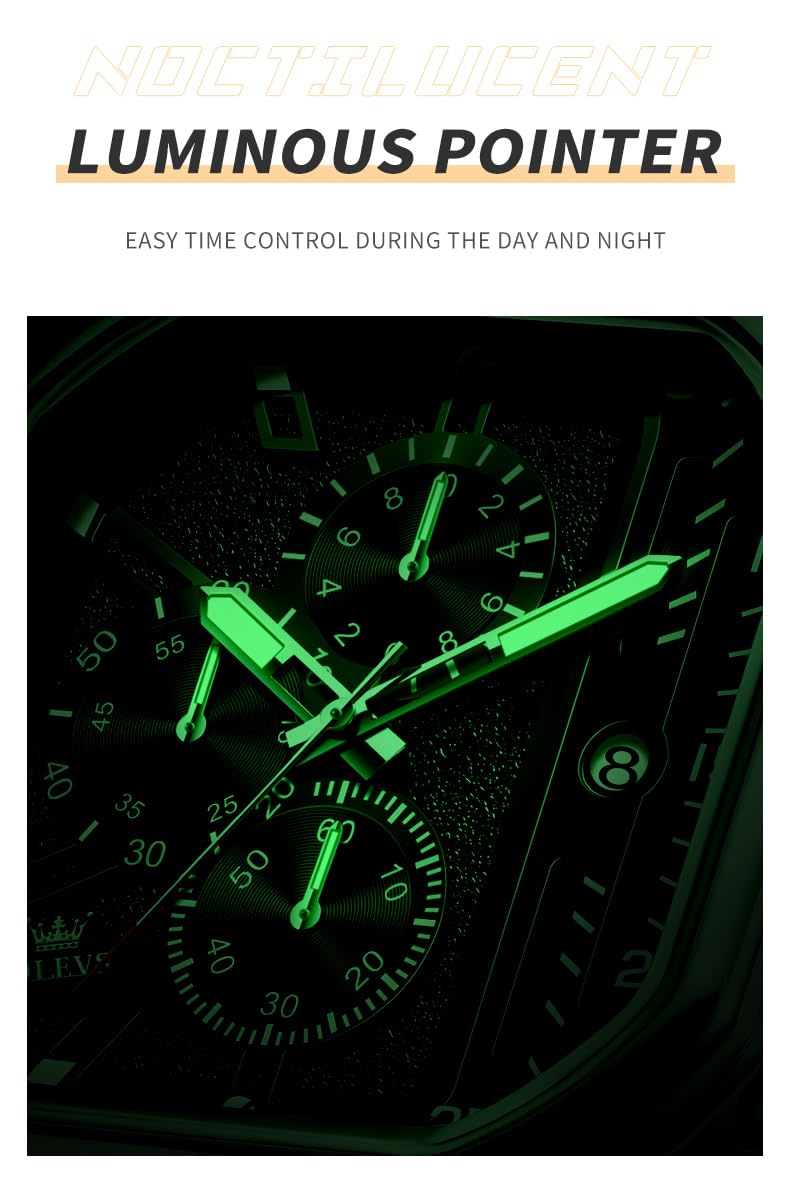Foto 6 pulgar | Reloj Olevs Con Cronógrafo Clásico Cuadrado De Cuero Negro Para Hombre - Venta Internacional.