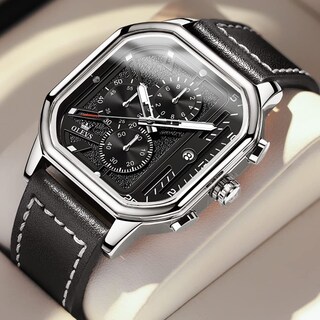 Foto 7 | Reloj Olevs Con Cronógrafo Clásico Cuadrado De Cuero Negro Para Hombre - Venta Internacional.