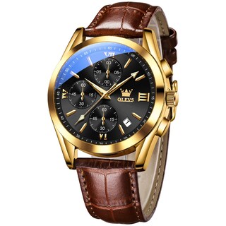 Foto 1 | Reloj Olevs Con Correa De Cuero Marrón Y Funda De Acero En Tono Dorado Para Hombre - Venta Internacional.