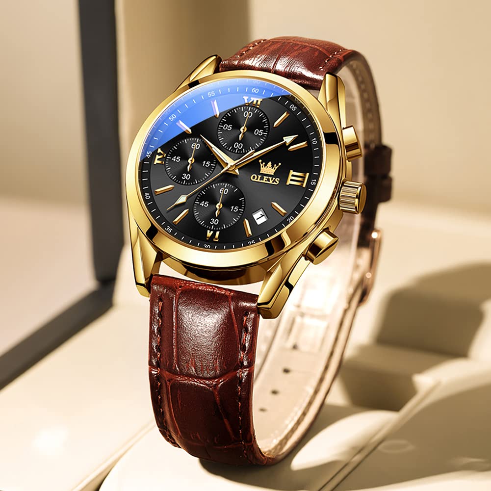 Foto 6 pulgar | Reloj Olevs Con Correa De Cuero Marrón Y Funda De Acero En Tono Dorado Para Hombre - Venta Internacional.
