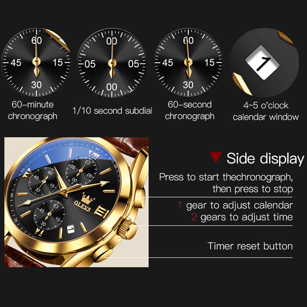 Foto 7 pulgar | Reloj Olevs Con Correa De Cuero Marrón Y Funda De Acero En Tono Dorado Para Hombre - Venta Internacional.
