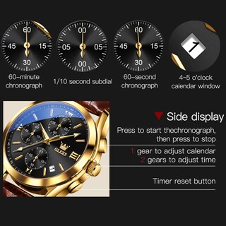 Foto 6 | Reloj Olevs Con Correa De Cuero Marrón Y Funda De Acero En Tono Dorado Para Hombre - Venta Internacional.