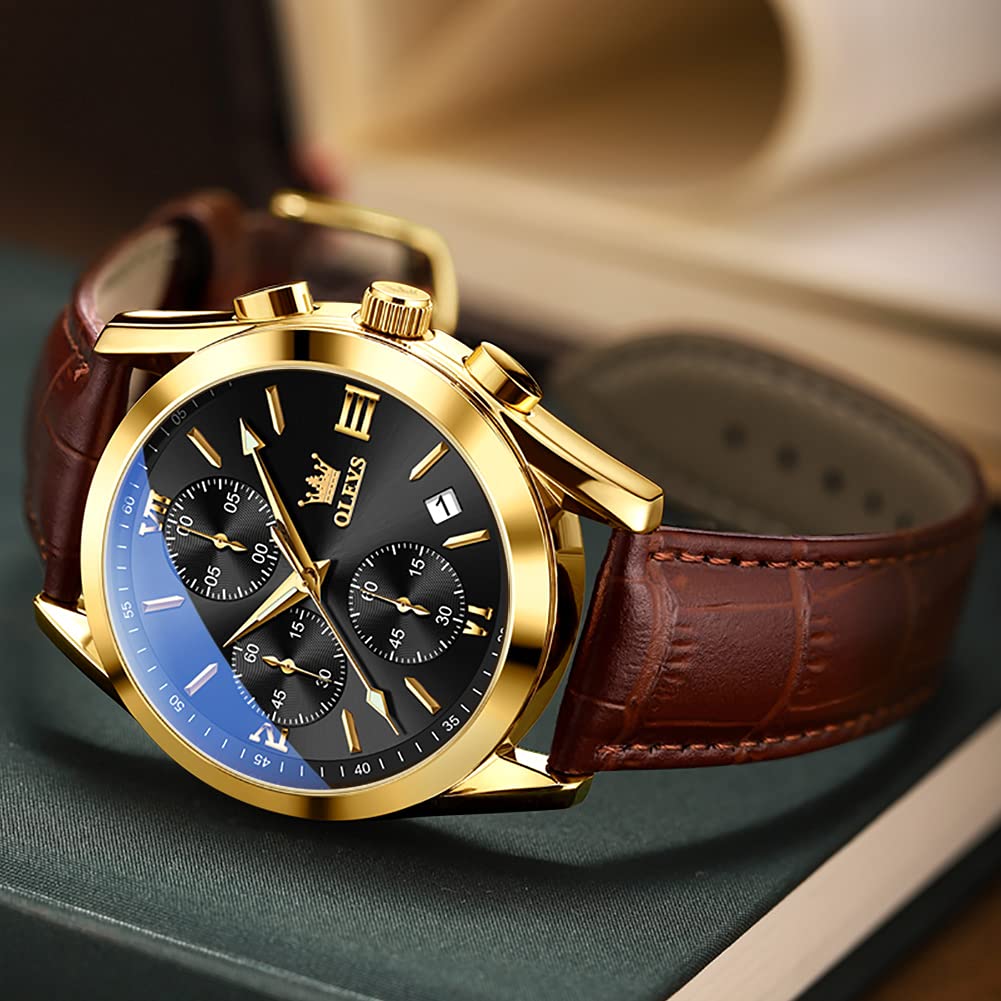 Foto 8 pulgar | Reloj Olevs Con Correa De Cuero Marrón Y Funda De Acero En Tono Dorado Para Hombre - Venta Internacional.