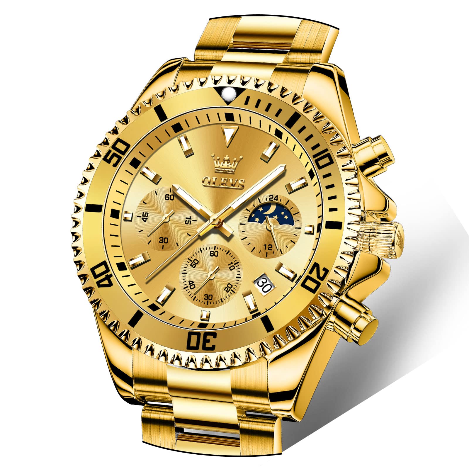 Foto 2 pulgar | Reloj Olevs Gold Chronograph Impermeable De Acero Inoxidable Para Hombre - Venta Internacional.