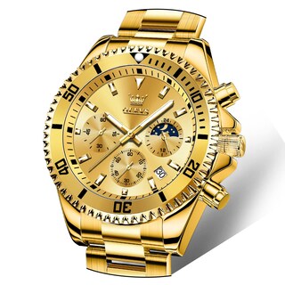 Foto 1 | Reloj Olevs Gold Chronograph Impermeable De Acero Inoxidable Para Hombre - Venta Internacional.