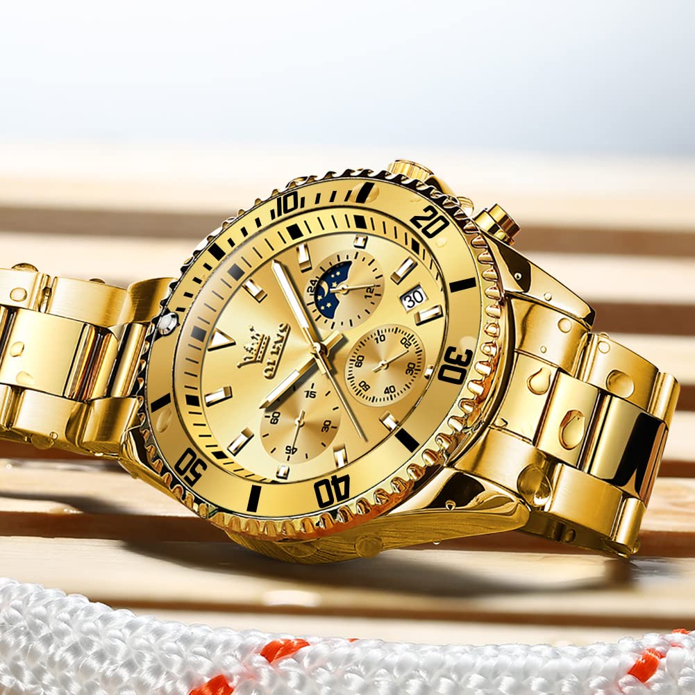 Foto 4 pulgar | Reloj Olevs Gold Chronograph Impermeable De Acero Inoxidable Para Hombre - Venta Internacional.