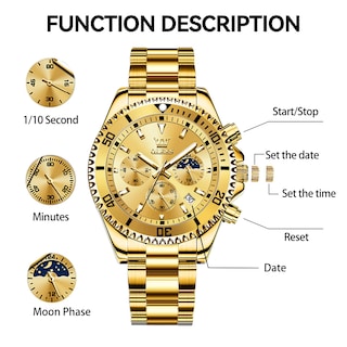 Foto 6 | Reloj Olevs Gold Chronograph Impermeable De Acero Inoxidable Para Hombre - Venta Internacional.