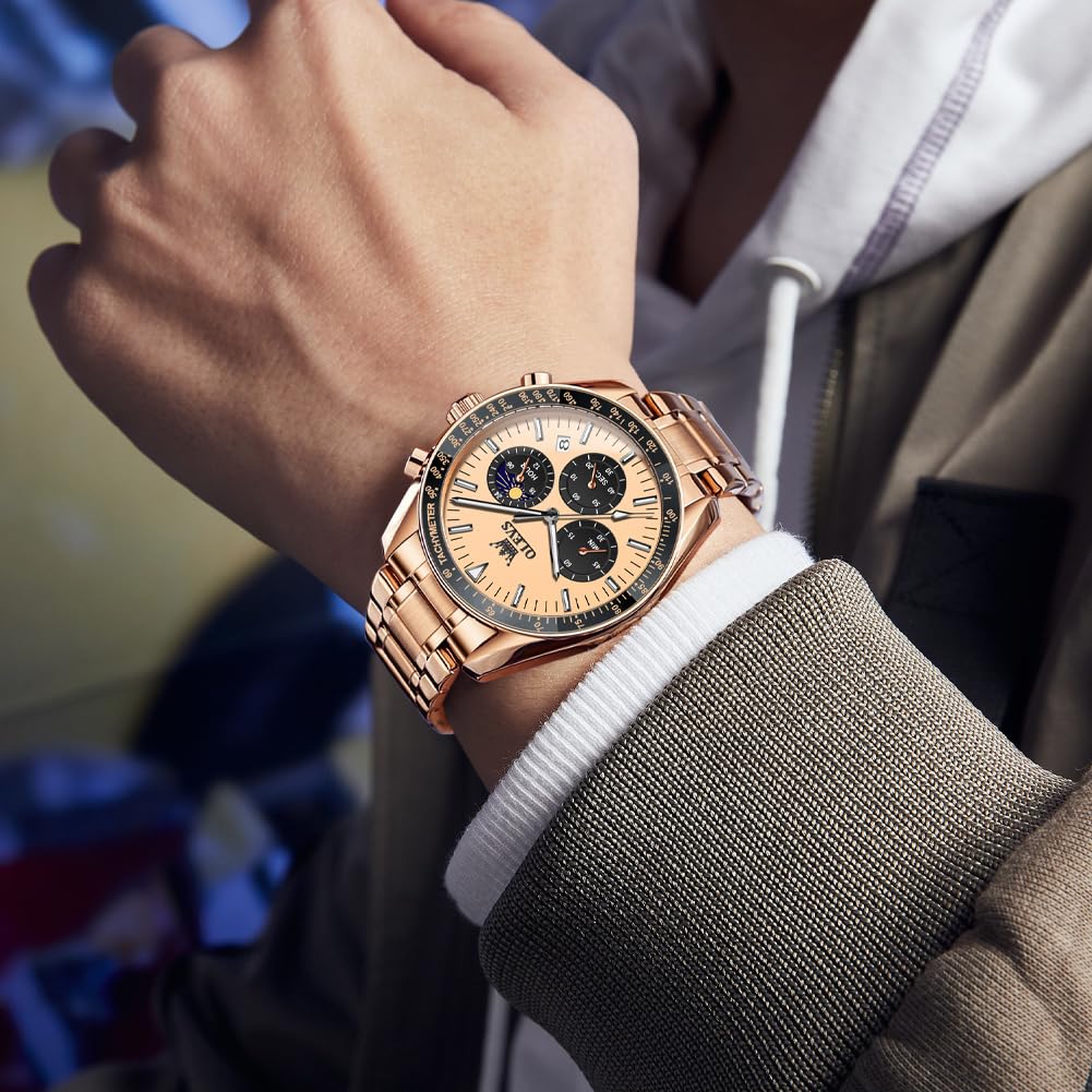 Foto 3 | Reloj Olevs Rose Gold Moon Phase Chronograph Para Hombre - Venta Internacional.