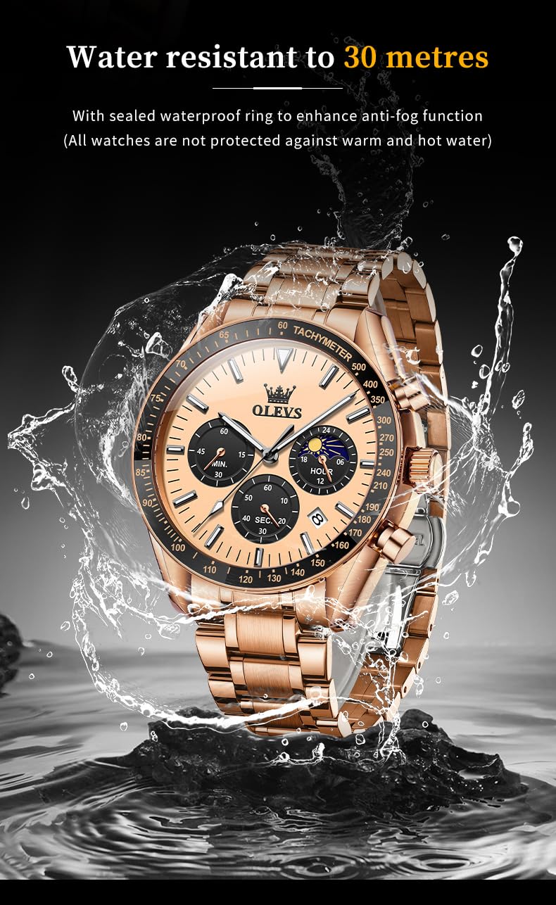 Foto 5 pulgar | Reloj Olevs Rose Gold Moon Phase Chronograph Para Hombre - Venta Internacional.