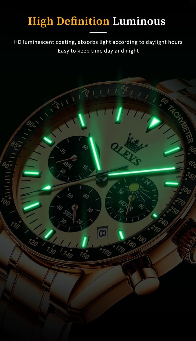 Foto 5 | Reloj Olevs Rose Gold Moon Phase Chronograph Para Hombre - Venta Internacional.