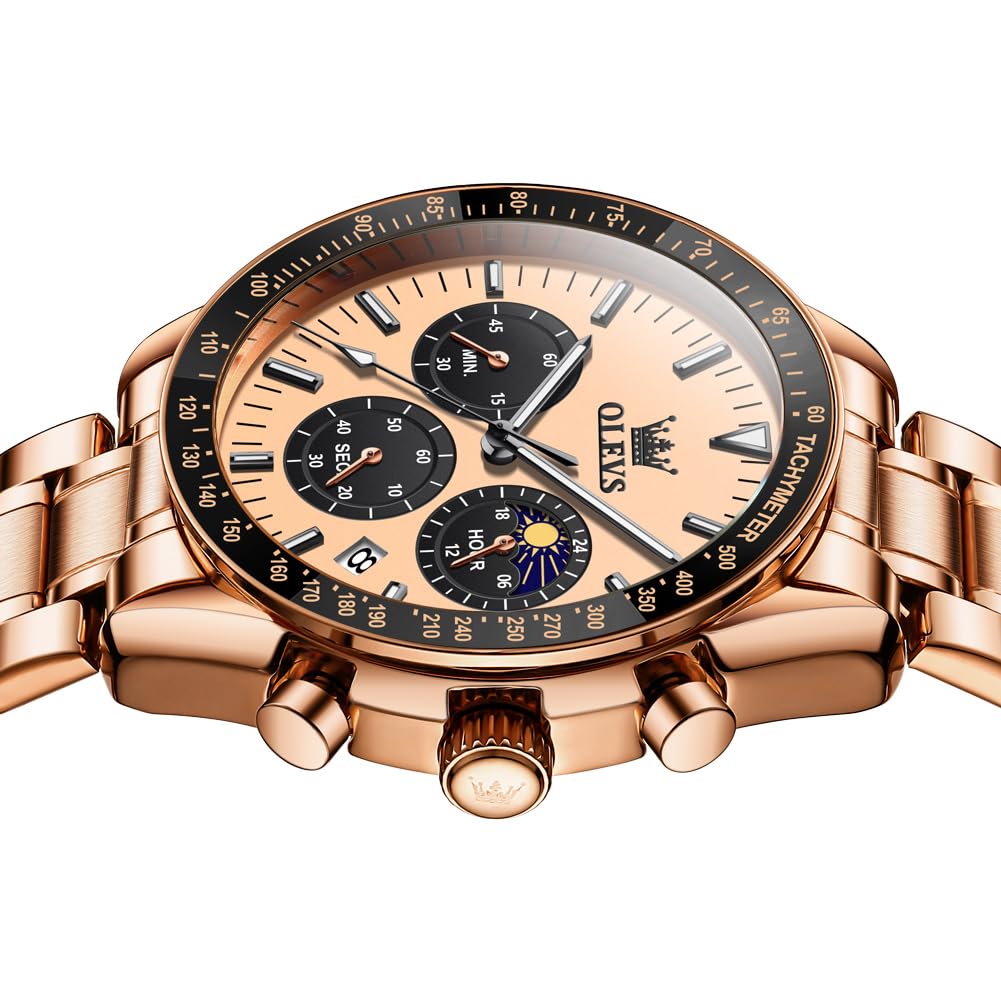 Foto 8 pulgar | Reloj Olevs Rose Gold Moon Phase Chronograph Para Hombre - Venta Internacional.