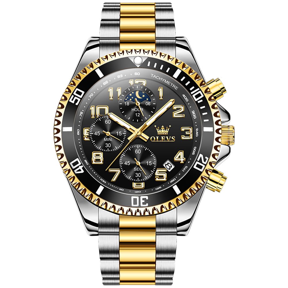 Foto 1 | Reloj Olevs Moon Phase De Acero Inoxidable Bicolor Para Hombre - Venta Internacional.