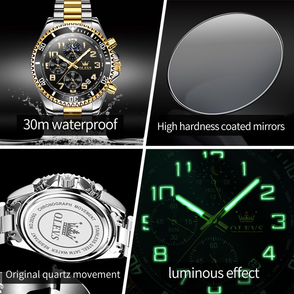 Foto 3 | Reloj Olevs Moon Phase De Acero Inoxidable Bicolor Para Hombre - Venta Internacional.