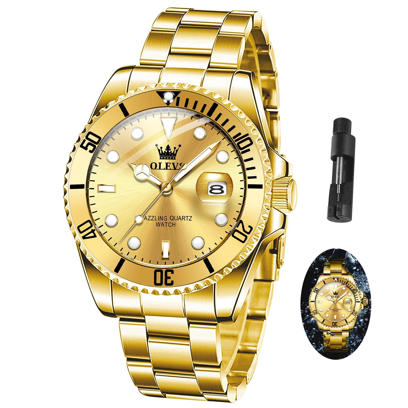 Foto 2 pulgar | Reloj Olevs Gold Para Hombre De Cuarzo Impermeable Con Fecha De Día - Venta Internacional.