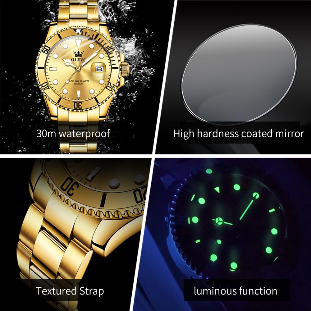 Foto 7 pulgar | Reloj Olevs Gold Para Hombre De Cuarzo Impermeable Con Fecha De Día - Venta Internacional.