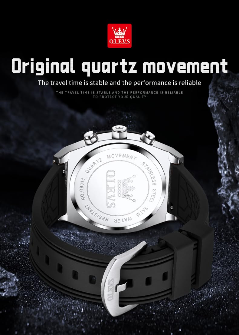 Foto 5 pulgar | Reloj Olevs Black Moon Phase Impermeable Para Hombre Con Funda De 44 Mm - Venta Internacional.