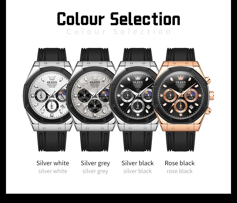 Foto 7 pulgar | Reloj Olevs Black Moon Phase Impermeable Para Hombre Con Funda De 44 Mm - Venta Internacional.