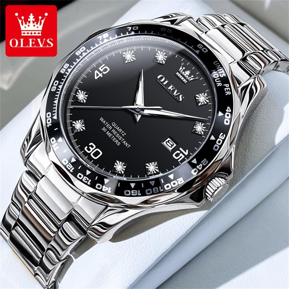 Foto 3 pulgar | Reloj Olves Para Hombre, Acero Inoxidable Plateado Con Diamante, 30 M Wr - Venta Internacional.