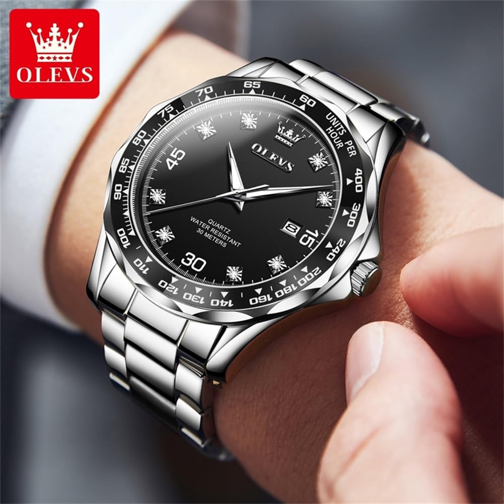 Foto 4 pulgar | Reloj Olves Para Hombre, Acero Inoxidable Plateado Con Diamante, 30 M Wr - Venta Internacional.