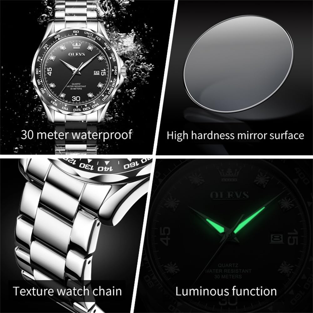 Foto 5 pulgar | Reloj Olves Para Hombre, Acero Inoxidable Plateado Con Diamante, 30 M Wr - Venta Internacional.