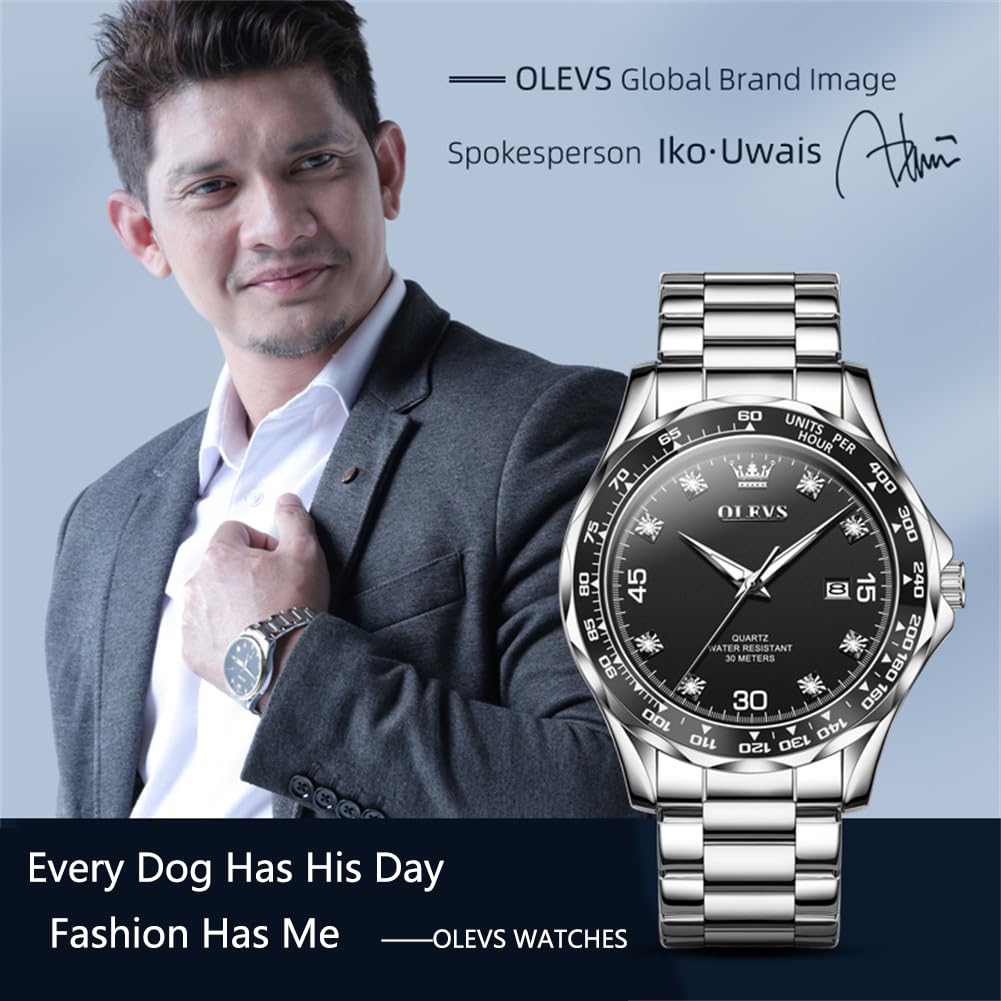 Foto 6 pulgar | Reloj Olves Para Hombre, Acero Inoxidable Plateado Con Diamante, 30 M Wr - Venta Internacional.