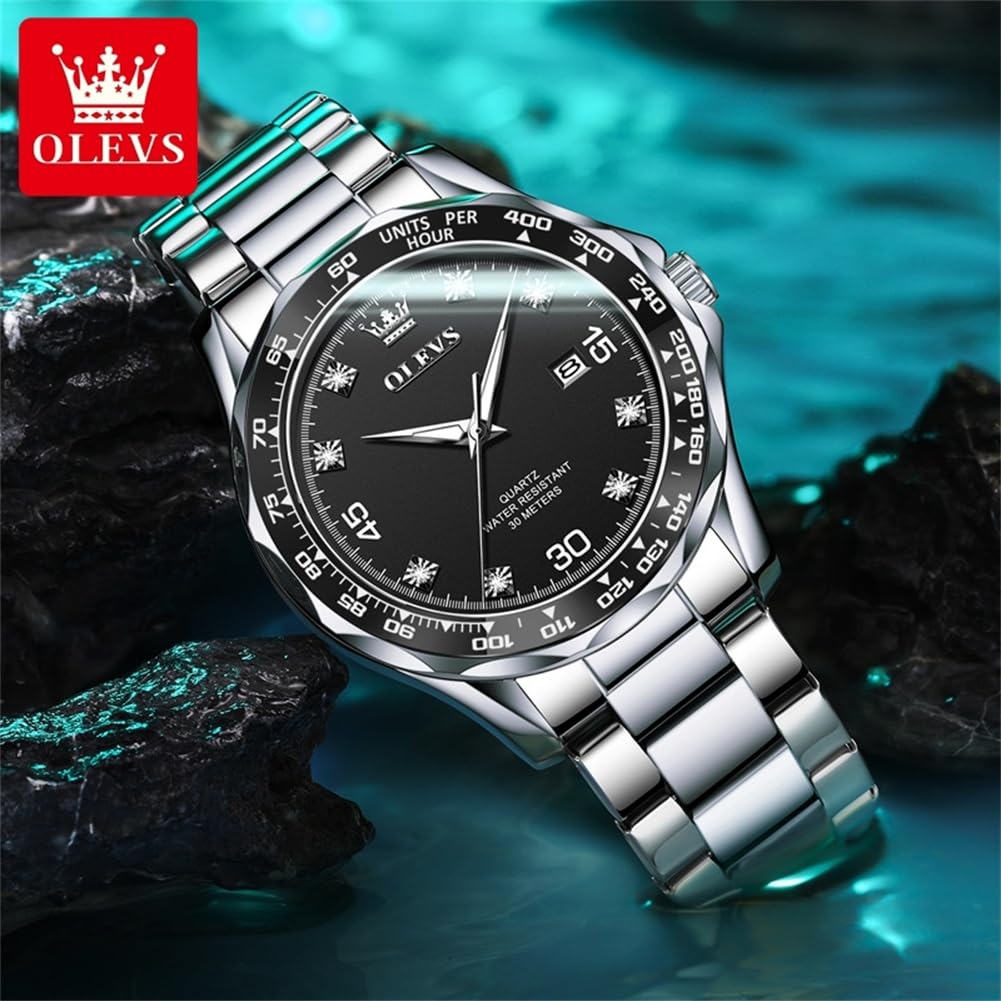 Foto 7 pulgar | Reloj Olves Para Hombre, Acero Inoxidable Plateado Con Diamante, 30 M Wr - Venta Internacional.