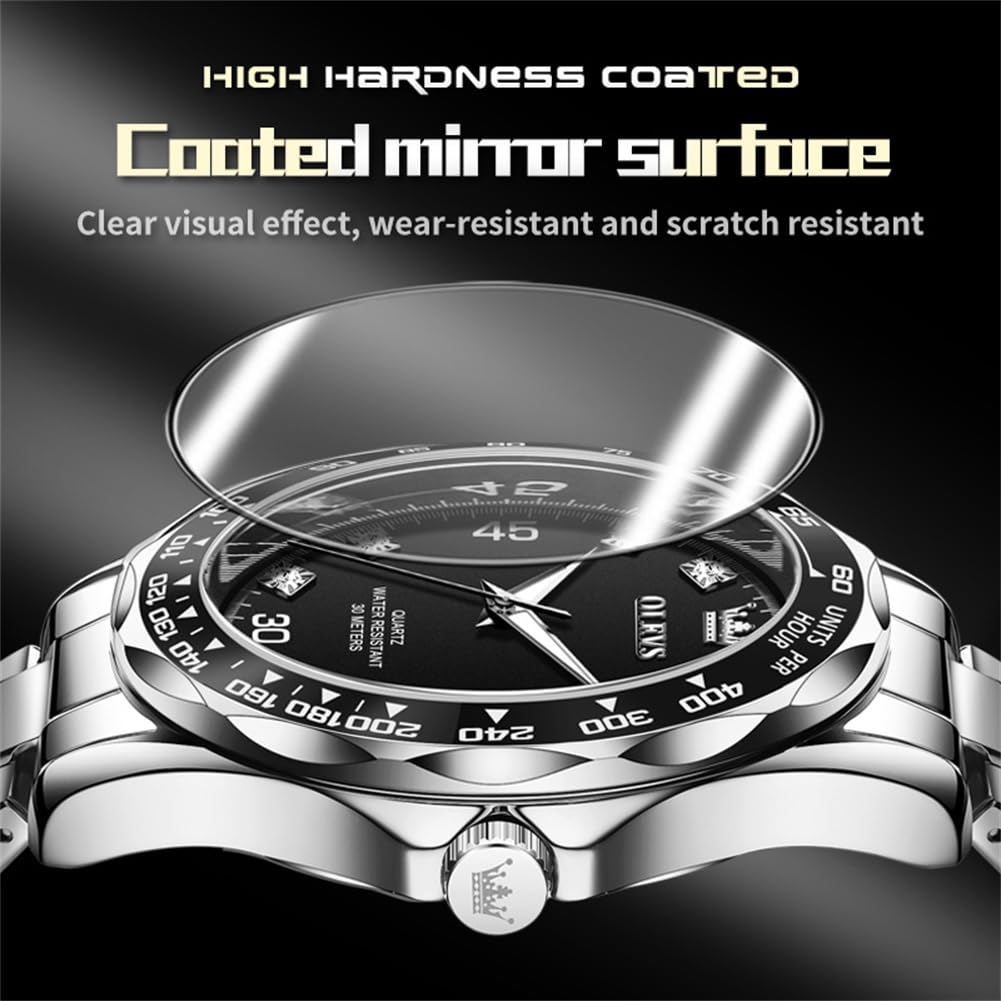 Foto 8 pulgar | Reloj Olves Para Hombre, Acero Inoxidable Plateado Con Diamante, 30 M Wr - Venta Internacional.