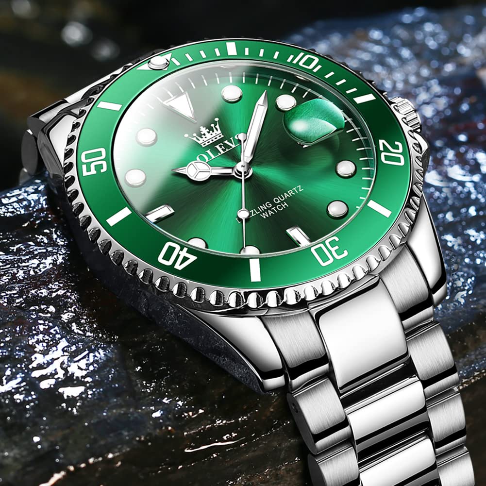 Foto 3 pulgar | Reloj Olevs De Acero Inoxidable Verde Y Plateado Para Hombre - Venta Internacional.